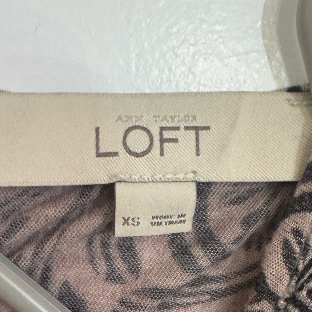 LOFT Dress Small Fit Flare Short Sleeve Brown Print Knee Length - Picture 4 of 6